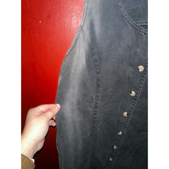 Vintage 90s Rafaella Black Linen Denim Button Front Maxi Dress Plus Size 14 - Picture 7 of 9